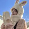 Pomingpu Cute Fleece Rabbit Pocket Muffler Hooded Hat