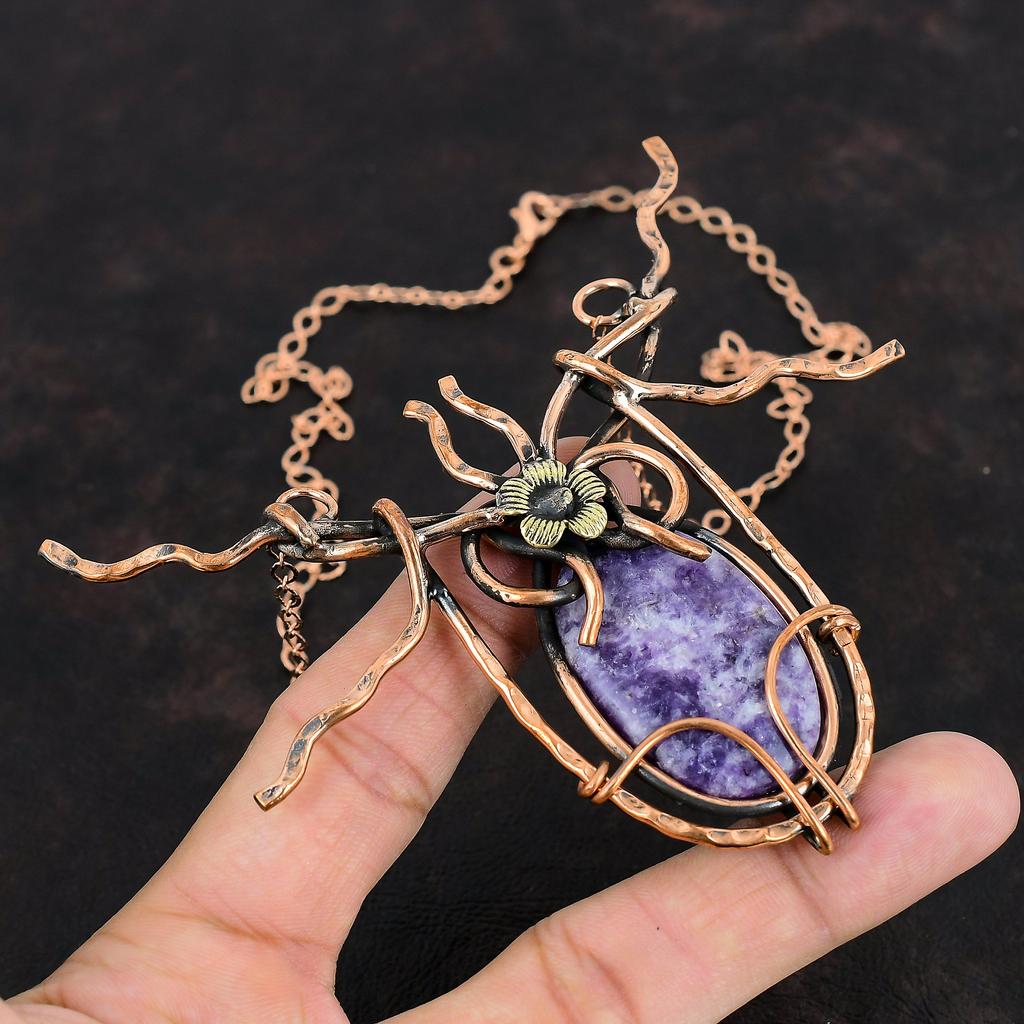 Lepidolite Necklace Copper Wire Wrapped Adjustable Chain Necklace Genuine Gemstone Jewelry Handmade Necklace For Gifts Dainty Copper Jewelry