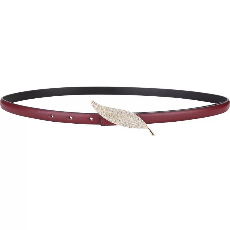 

Top layer cowhide thin waistband leaf decoration pantssweater thin leather belt genuine leather women s belt 100cm вина червоного кольору