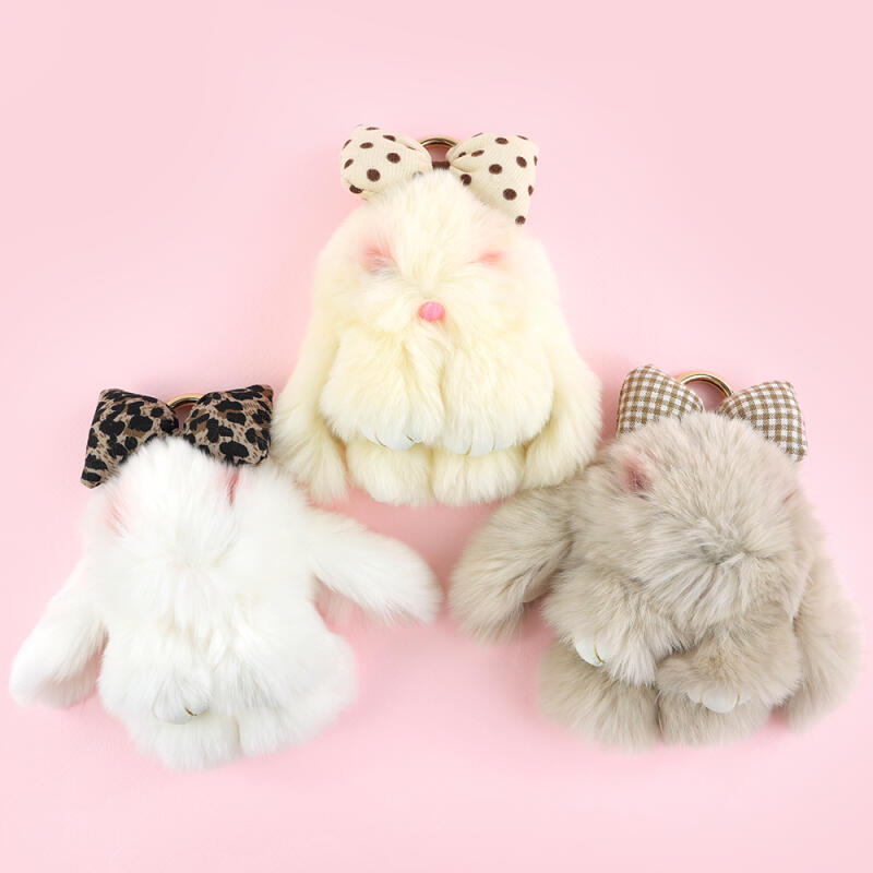 Wangribon rabbit fur keychain Ttaengbeongi Ribbon