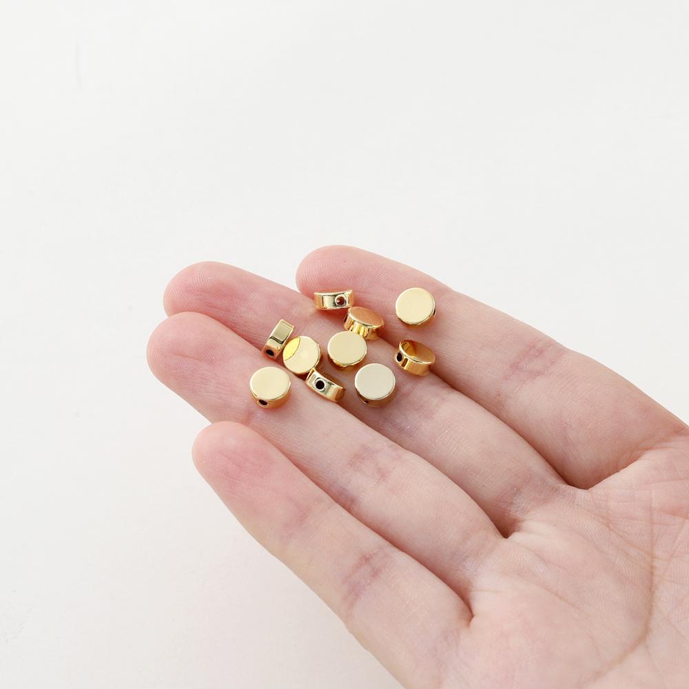 20pcs/bag 14K 18K Gold Color Plated Flat Round Necklace Spacer Beads Bracelet End Loose Beads For DIY Jewelry Making Supplies