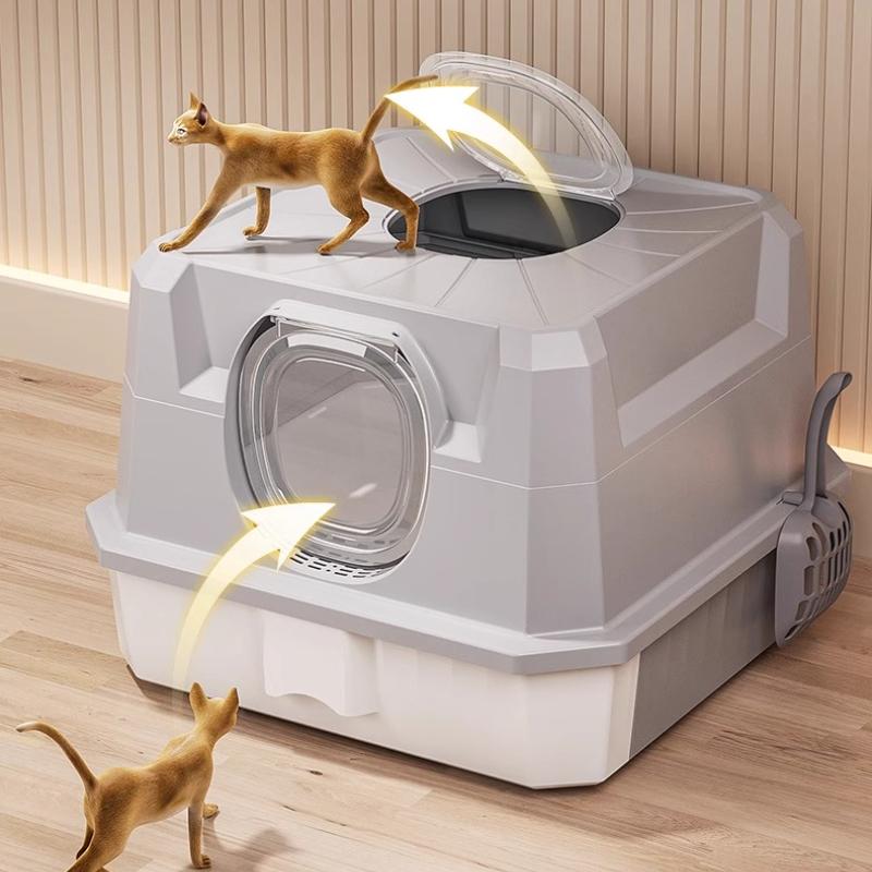 Large Enclosed Cat Litter Box with Top Entry Odor-Proof Drawer System Cat Toilet Anti-Splash Pet Potty High-Sided Cat Bedpans