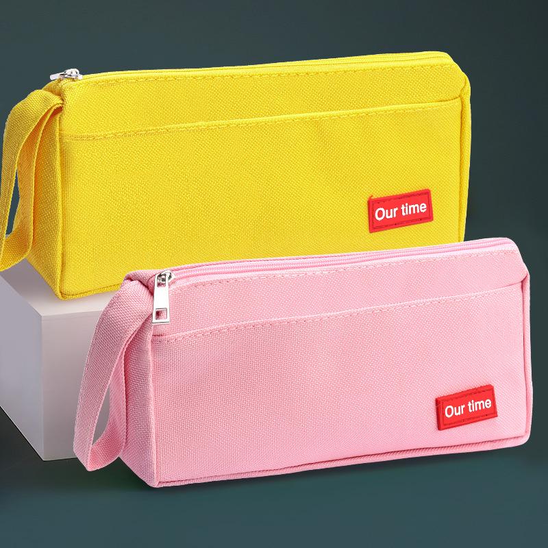 Japanese-Style Canvas Pencil Case: Spacious and Simple for Boys, Junior High, and High School Students
