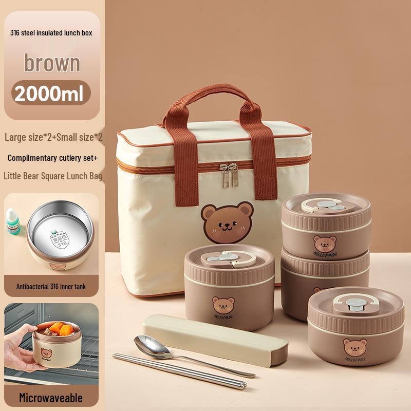 316 Stainless Steel Insulated Double-Layer Microwaveable Bento Lunch Box for Students and Office Workers