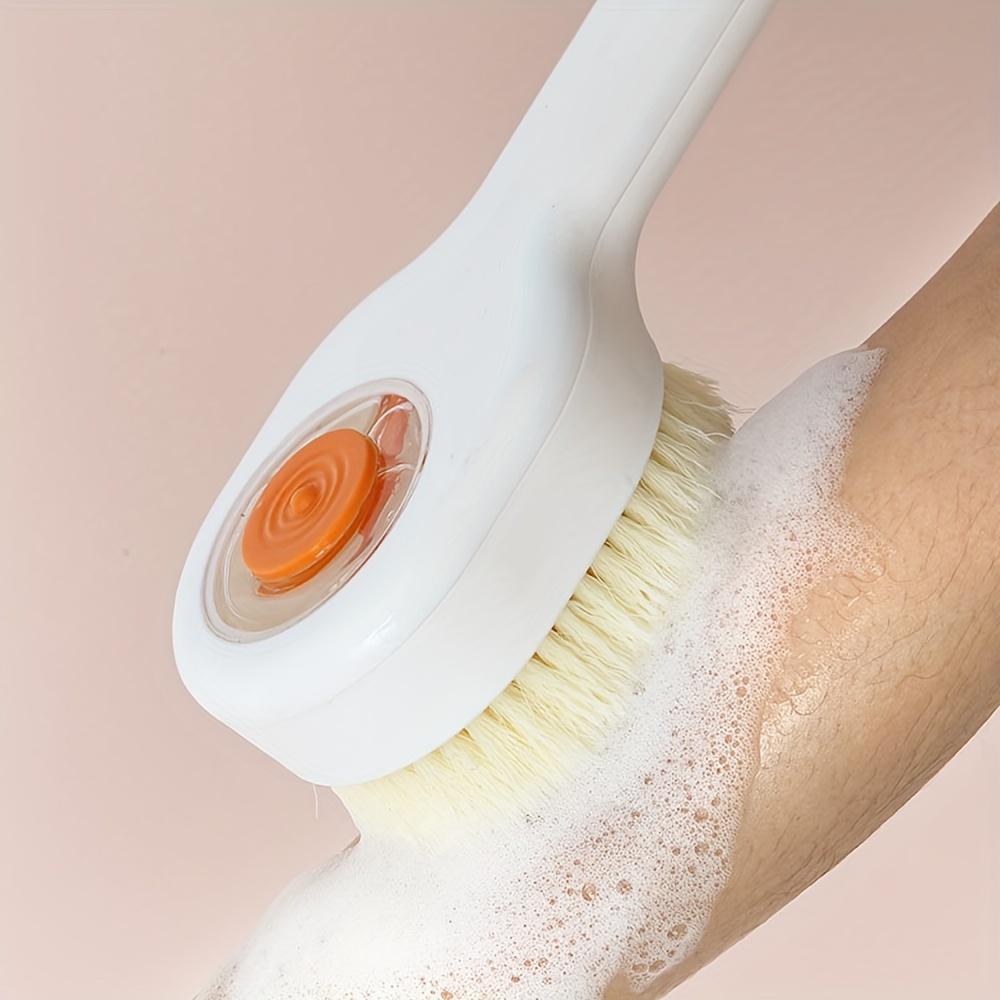 Flüssigbadbürste hinzufügen, Badbürste, Drückbadbürste, Unisex-Badbürste mit langem Griff, Rückenbürste mit weichen Borsten