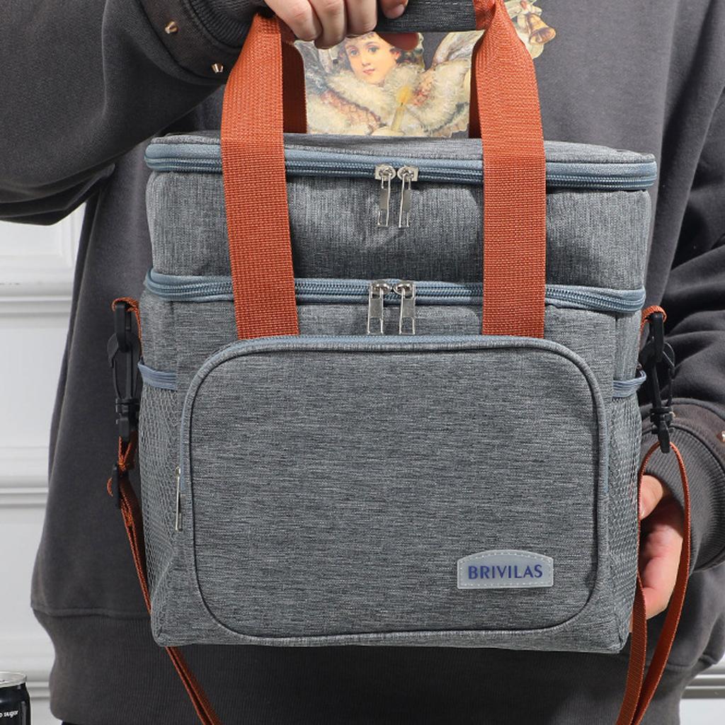 Large Capacity Insulated Lunch Bag Double Layer Thermal Food Cooler Tote for Outdoor Picnic Office School Camping Hiking Beach