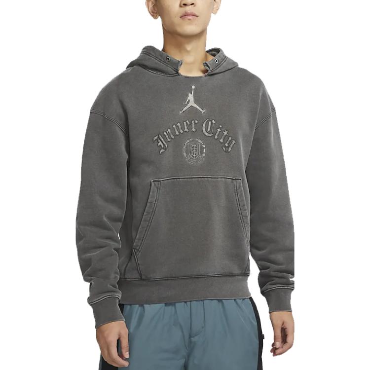 Jordan Htg Collaboration Series Solid Color Print Hooded Long Sleeve Sweatshirt Men Tops Grey DJ7974-236