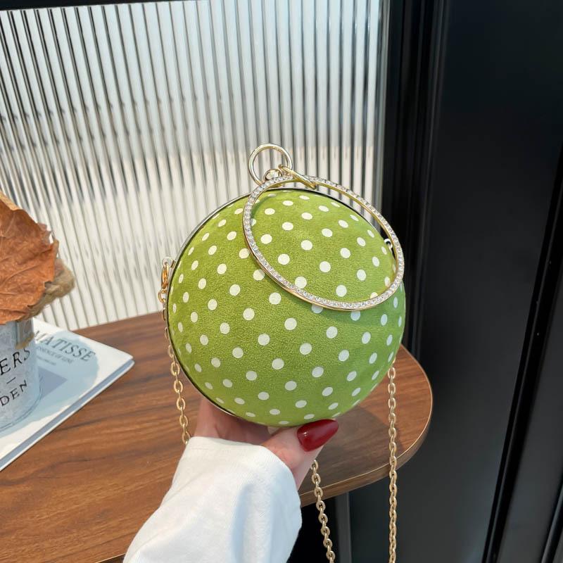 Handheld Round Ball-shaped Bag with Trendy Polka Dots for Ladies, with A Crossbody Chain Strap, Women's Bag