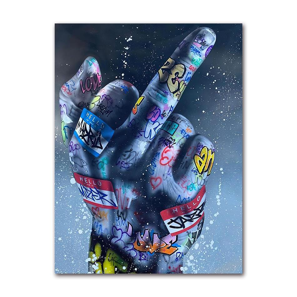Posters and Prints Graffiti Art Paintings on the Wall Art Canvas Pictures Home Wall character DecorationGesture Street Art