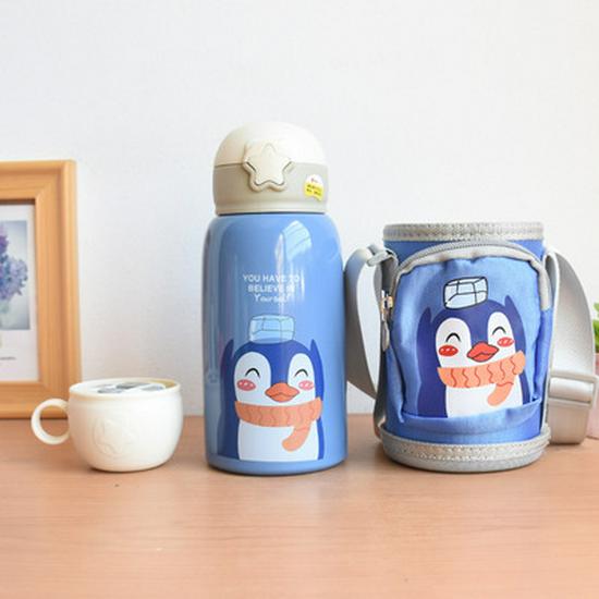 316 Stainless Steel Kids' Thermos Cup with Cartoon Sleeve & Straw - Perfect for Gifts