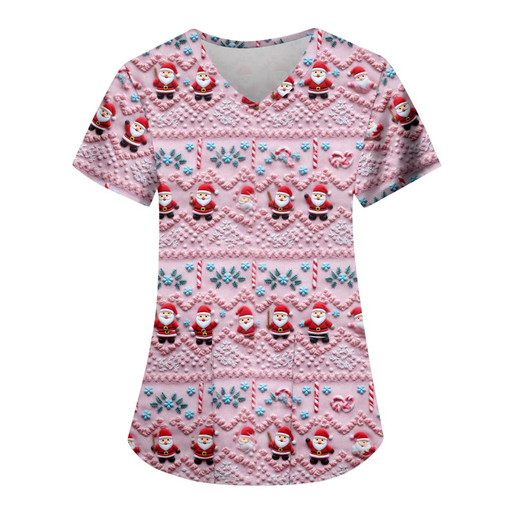 Damska Modna Codzienna Koszulka z Kieszenią i Świątecznym Nadrukiem
