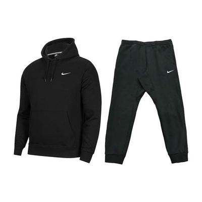 Logo gestickt Kapuzenpullover mit Kordelzug Trainingsfleece Hose mit geradem Bein Lässiger Sportanzug Herren Sweatshirt, Hose Schwarz 916271-010+716831-010