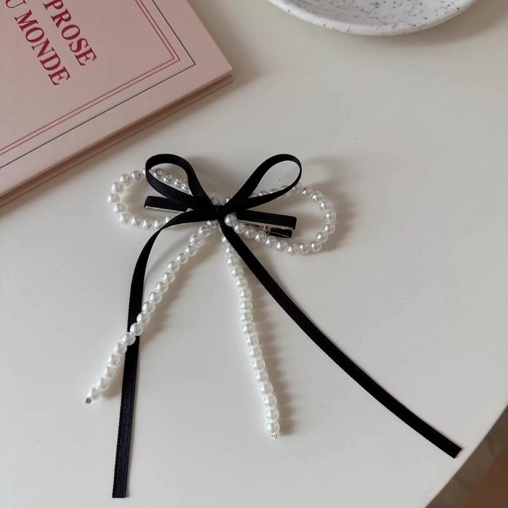 Girlish Style Fairy Barrettes Bowknot Design Pearl Barrettes New Side Clip чёрный