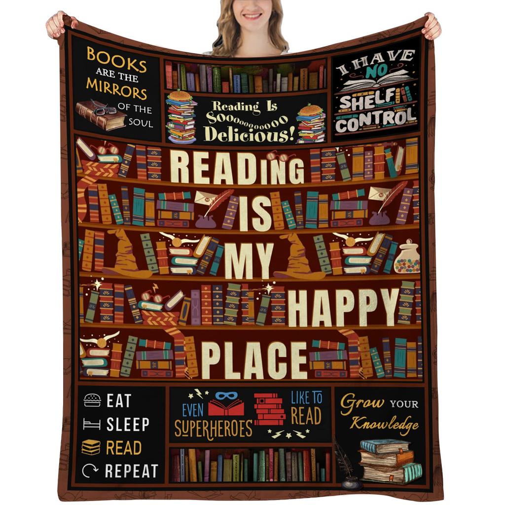 Book Printing Flannel Blanket Library Pattern Blanket Sofa Bedroom Nap Blanket Production Source