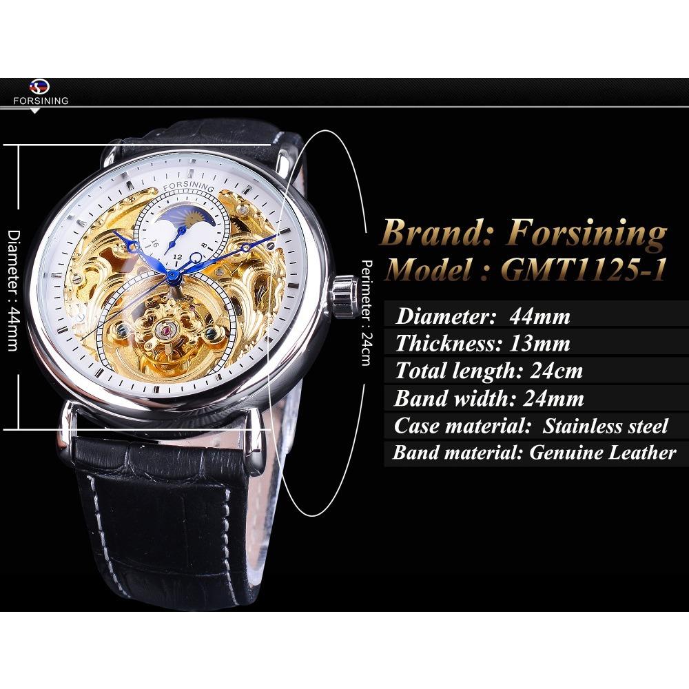 Forsining Erkek Moda Rahat İçi Boş Ay Evresi Oymalı İçi Boş Otomatik Mekanik Saat GMT1125-1-A