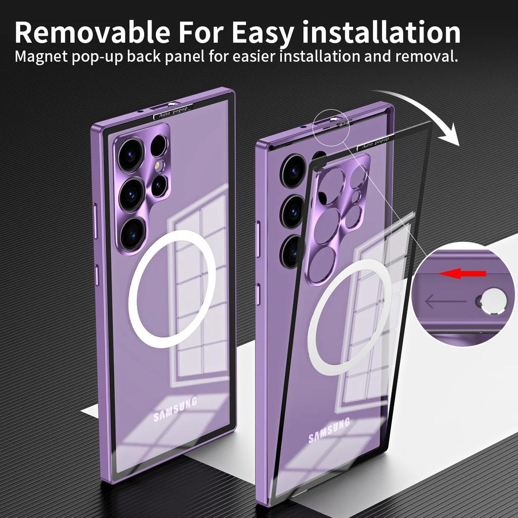 Transparent Case for Samsung Galaxy S24 Plus Ultra Magnet Pop-up Back Panel for Magsafe Wireless Charging Luxury S24Ultra Cover