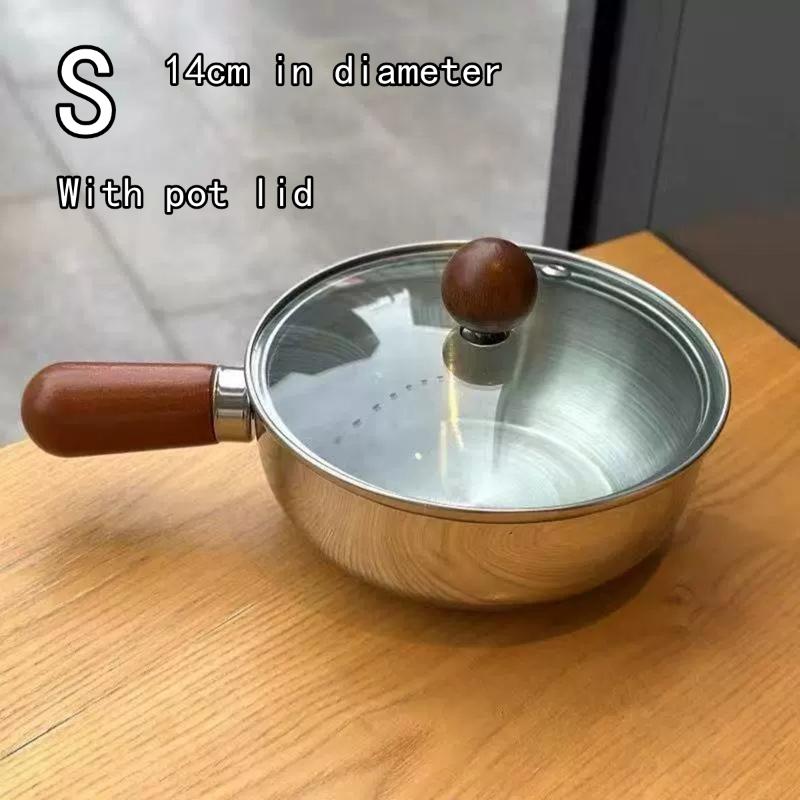 Edelstahl Instant Nudeltopf, Kleiner Topf für eine Person, Hochwertige Optik, Snacktopf aus Pfirsichholz, Kleiner Kochtopf