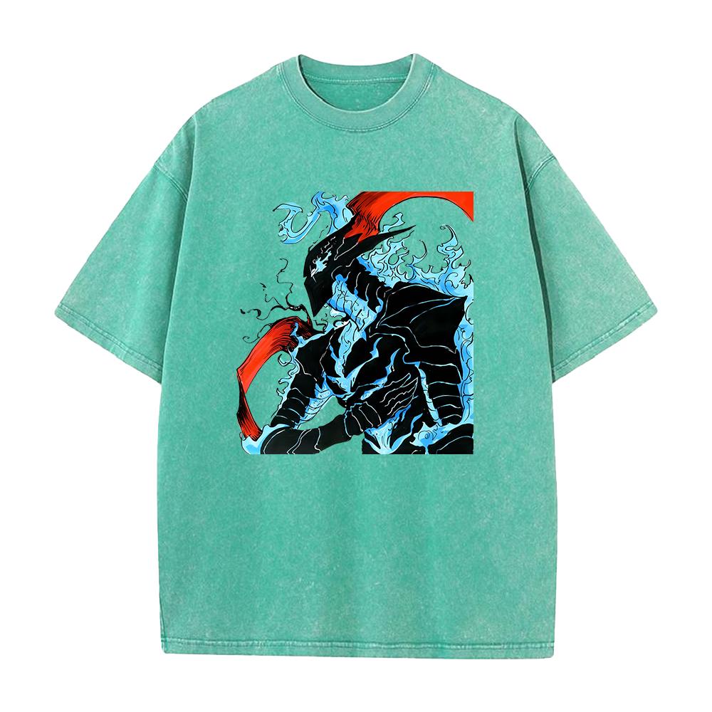 Japan Anime Solo Leveling Igris Cool Print Tee Men Women Manga Cotton T Shirts Vintage Washed Tshirt Harajuku Male T-shirt