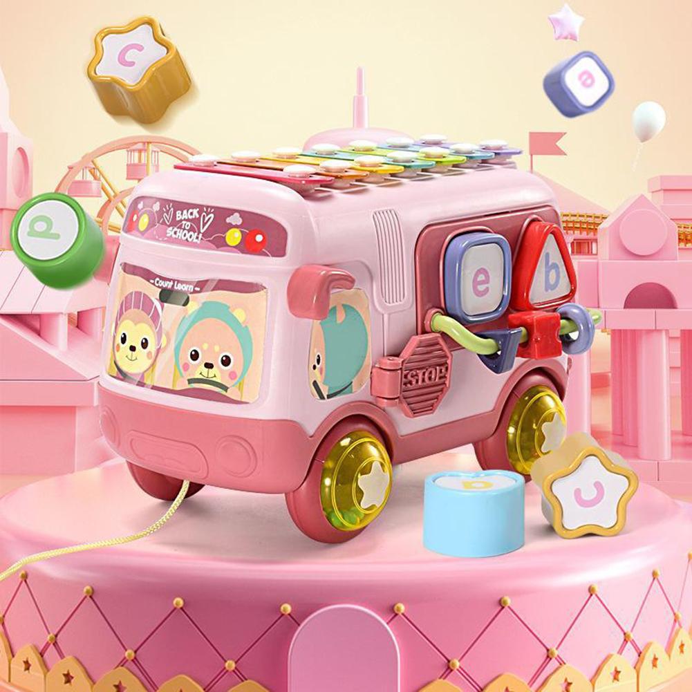 Bus Toys Multi-functional Rattle Puzzles Knocking Piano Drag Bus Early Educational Toys Gifts For Boys Girls