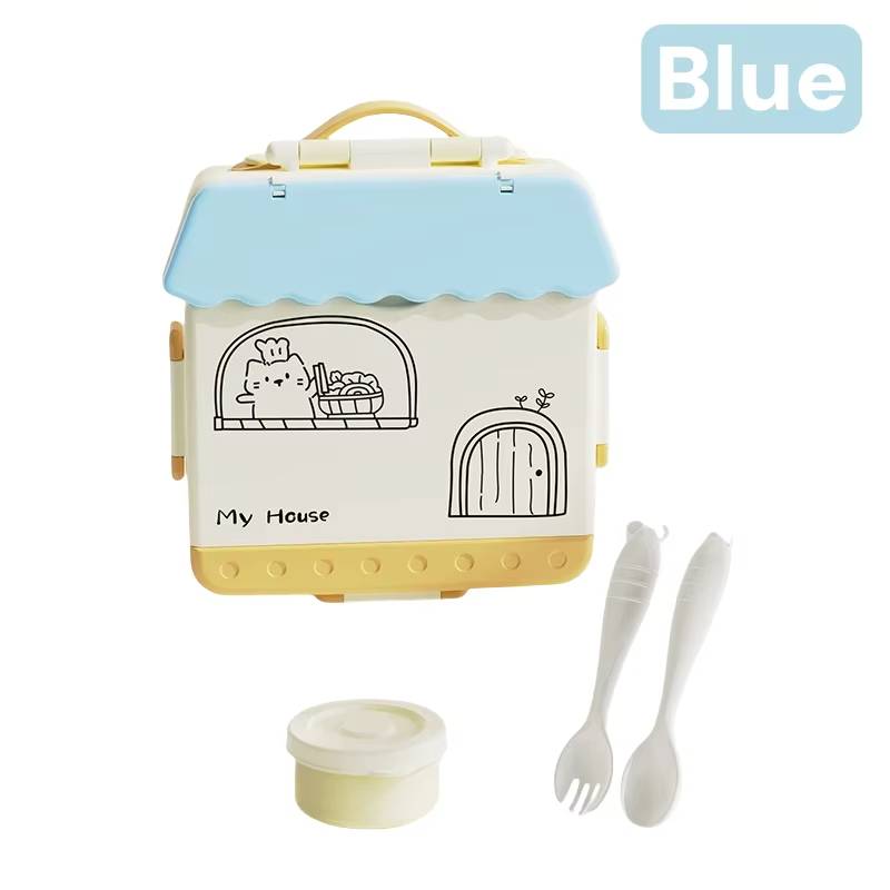 

1Pieces Adult Lunchbox With 4 Compartments - Microwave Safe, Leak-proof with Spoon for Kids/Adults (Food-Grade) синий