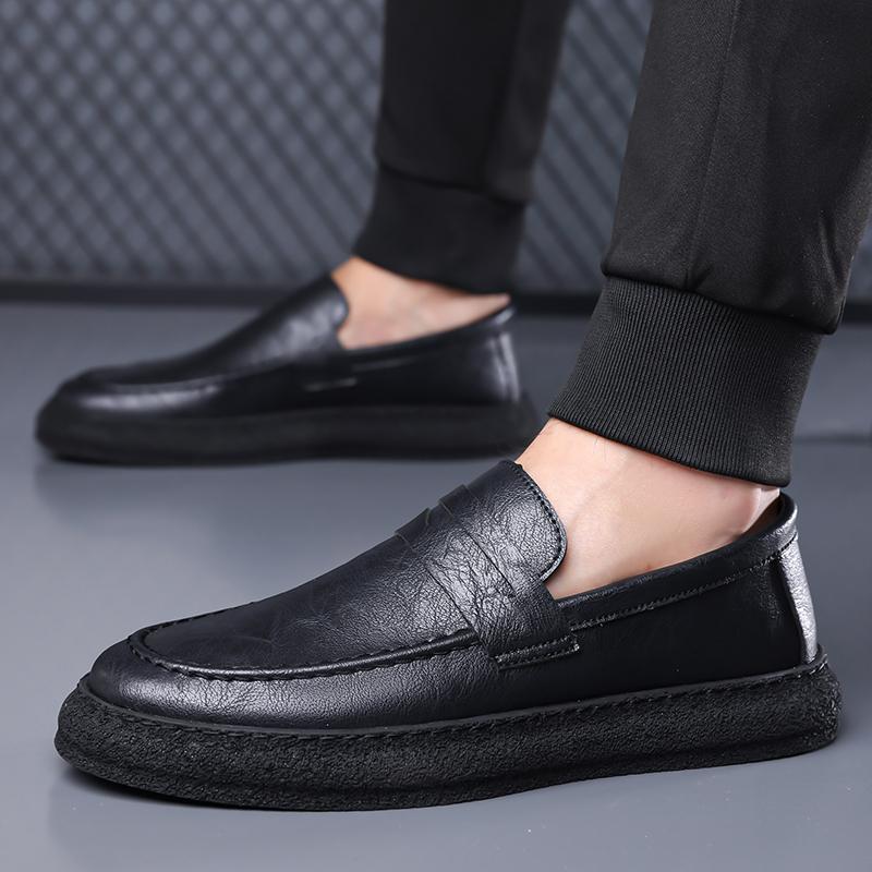 New Style Men's Casual Driving Soft Bottom Shoes Spring British Style Slip-On Lazy Person Comfortable Rubber Sole Leather Shoes