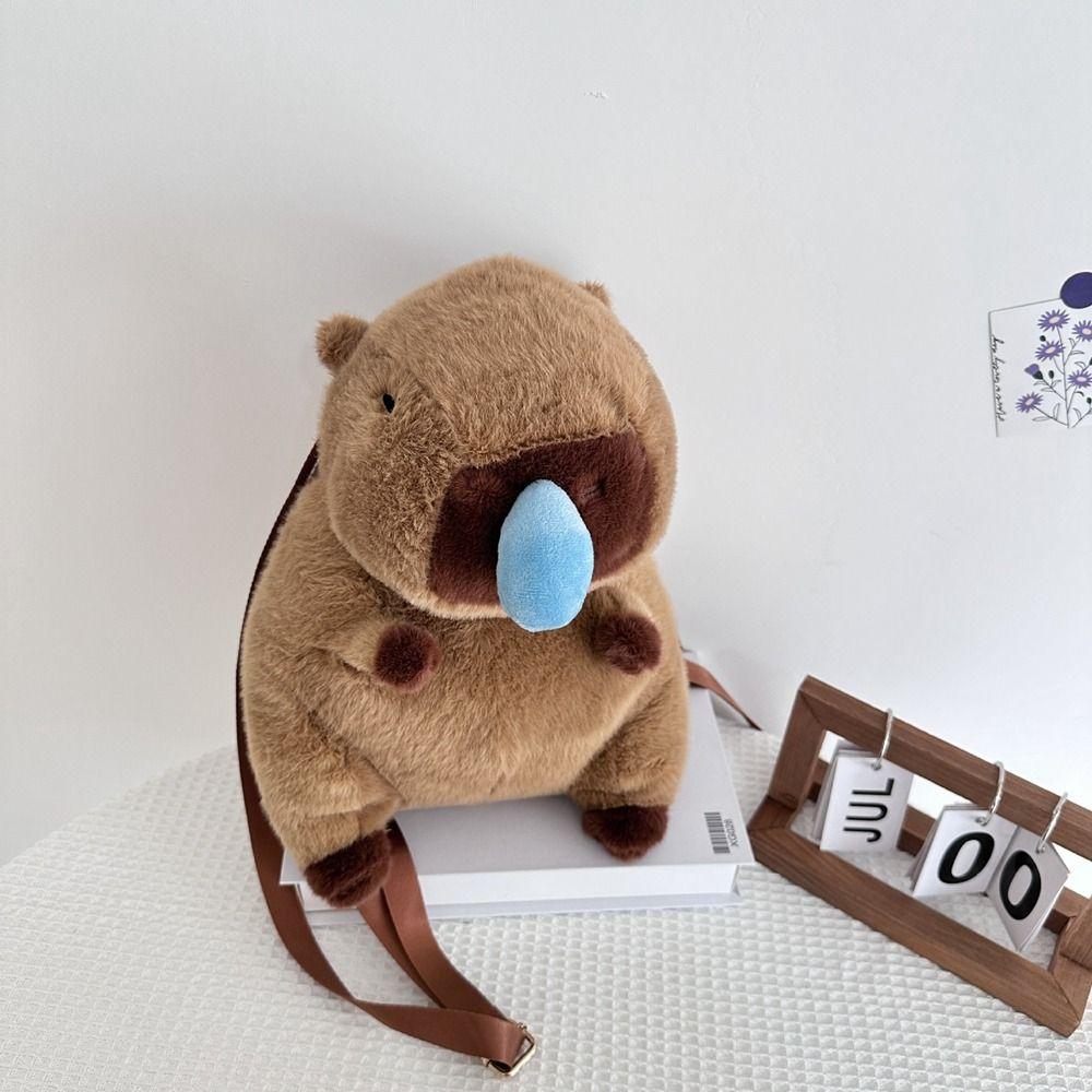 

Мультяшный плюшевый рюкзак Capybara для школьников Capybara, портативный мультяшный рюкзак для девочек коричневый