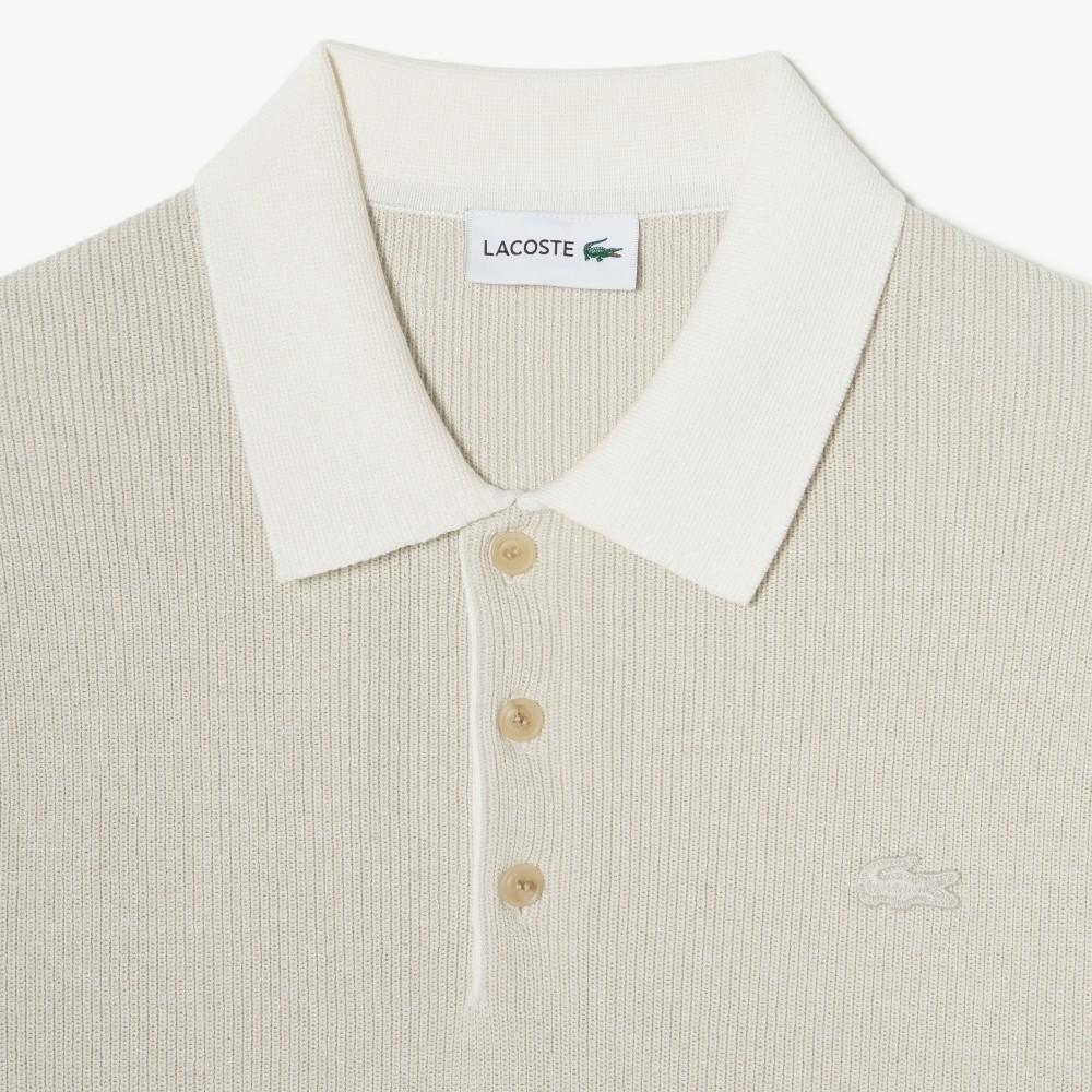 Lacoste Men's Ribbed Collar Twisted Yarn Short Sleeve Sweater Polo Shirt PH943E-56GI18