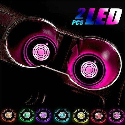 2PCS Car Mounted Luminous Water Cup Pad 7 Colors LED Lights Cover Interior Decoration Lamp Cup Interior Decoration Accessories