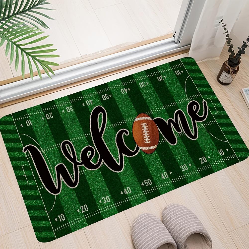 Football Pitch Pattern Doormat, Polyester Flannel Non-Slip Machine Washable Rug for Indoor Outdoor Multi-Room Entryway Decor