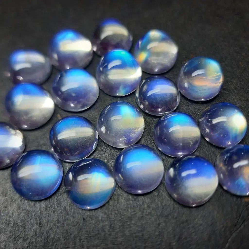 Eye Clean Quality Natural Rainbow Moonstone Cabochon, Blue Flashy Round Shape Lot, Healing Rainbow Moonstone Lot, Loose Gemstone.