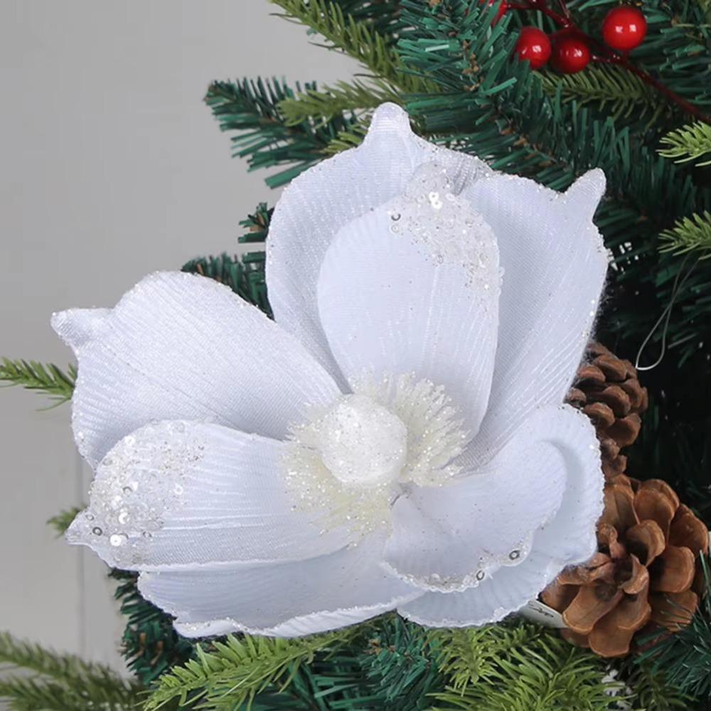 

2 Pcs DIY Christmas Glitter Flower Hanging Fake Flower Ornaments Christmas Tree Decor