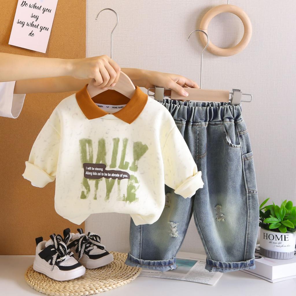 Kids Casual Long-Sleeve Set, Comfortable Daily Wear Outfits