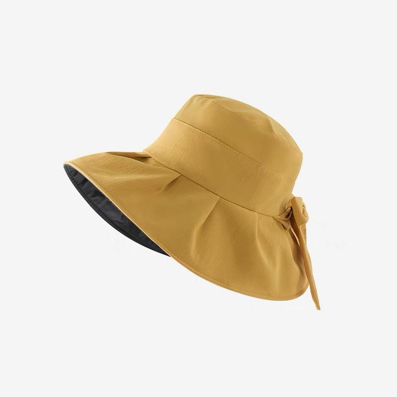 Women's Summer Panama Sun Hat with Bow UV Protection Big Brim Face Sunscreen Bucket Cap for Outdoor Activities