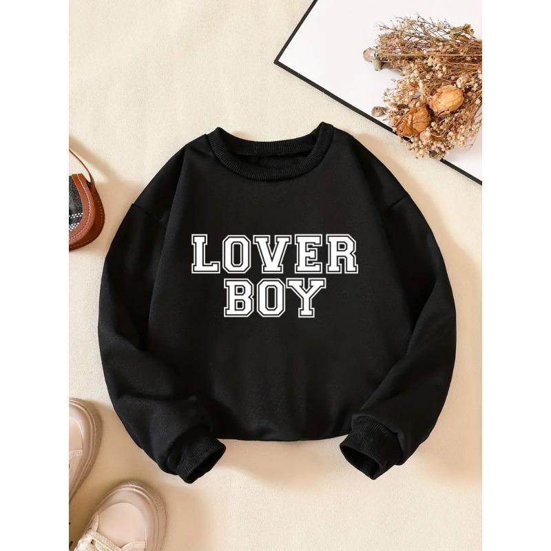 Kids Sweatshirt Casual Crew Neck Sweatshirt, Alphabet Pattern, Loose Fit, Slight Stretch Knit Fabric, for Daily Wear and Vacation