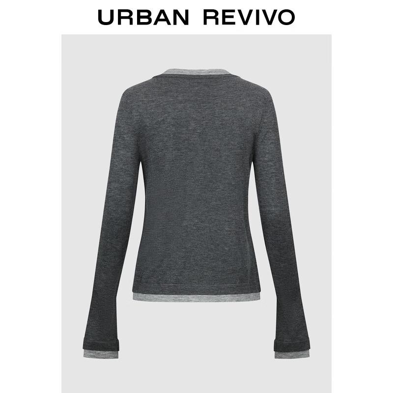 UR 2025 Women s Trendy Color Block Faux Two-Piece Short Knit Sweater M