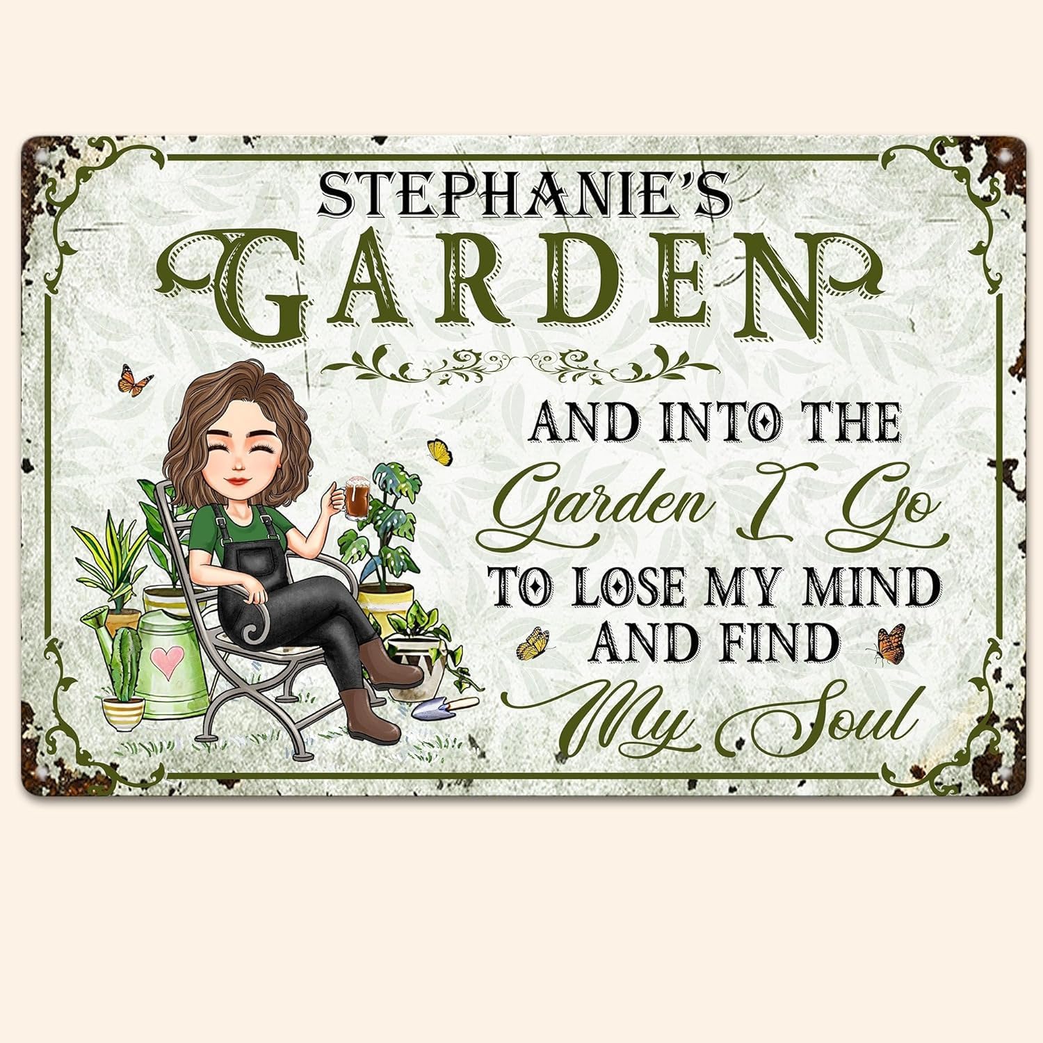 

Персонализированная садовая табличка Добро пожаловать в сад Садоводство Металлическая табличка, Садовая табличка, Индивидуальные классические металлические садовые таблички Двор Стена 20x30cm