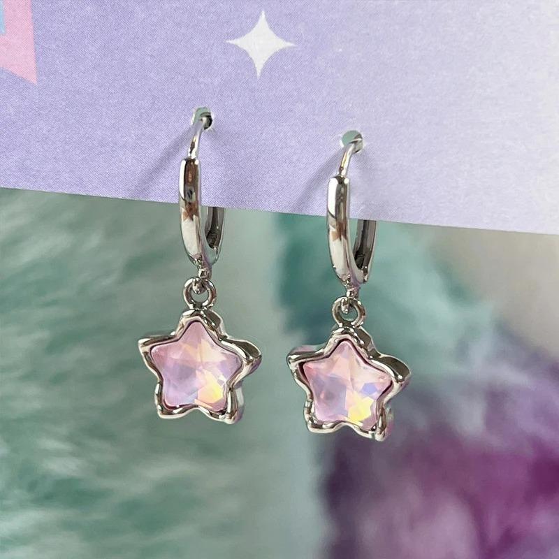 Shining Colorful Moonlight Stone Star Gothic Cute Dream Fairy Pendant Earrings for Egirl Y2K EMO 2000s Harajuku Vintage