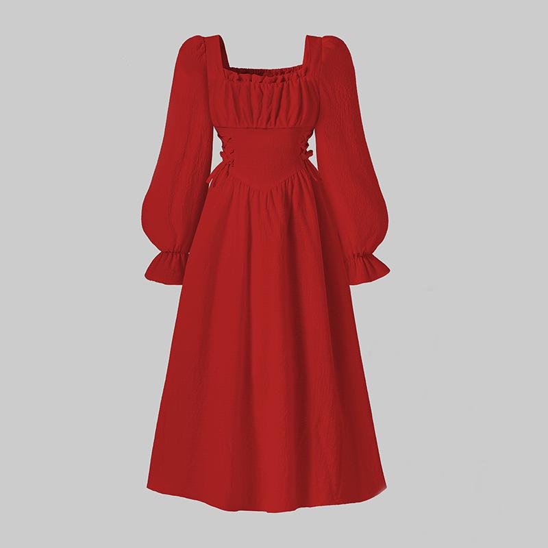 Elegante Vestido de Princesa Francés Cuadrado con Mangas de Farol para Niñas - Colección Otoño/Invierno 2025