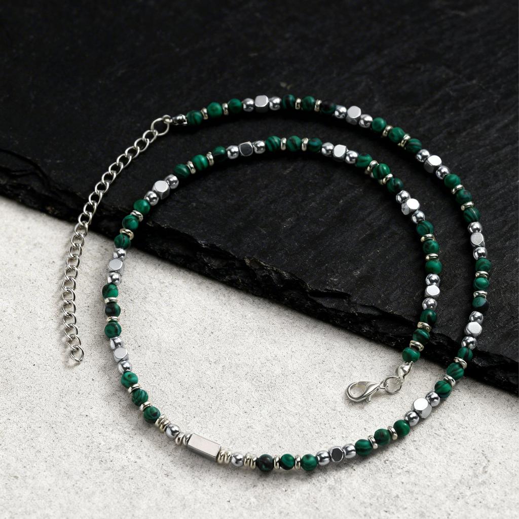 Vnox Stainless Steel Natural Stone Beaded Necklace for Men Women, Trendy Charm Choker, Bohemia 45-53cm Adjustable Length Jewelry