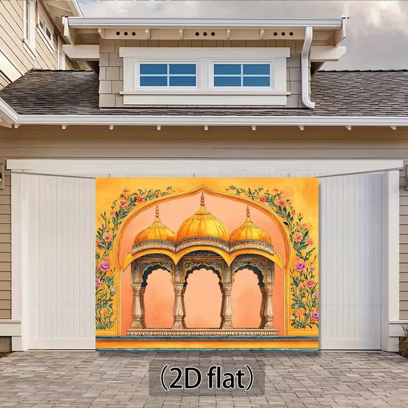 Traditional Indian 2D Backdrop, Mughal Temple Floral Watercolor Photo Background