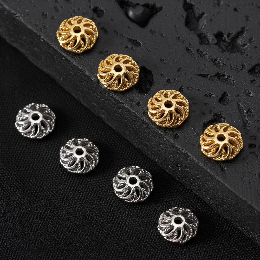 18K Gold Plated Segmented Hollow Wheel Flower Bead Caps Bracelet Necklace Crafts Round Bead Cap DIY Jewelry Making Accessories