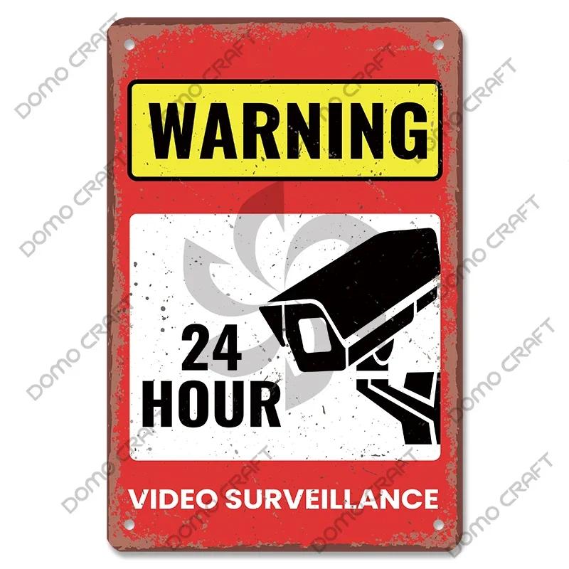 Warning CCTV Tin Signs Metal Plaque Notice  Hour Security Camera Vintage Poster Metal Plate Wall Decor for Mall Shop Bar Home