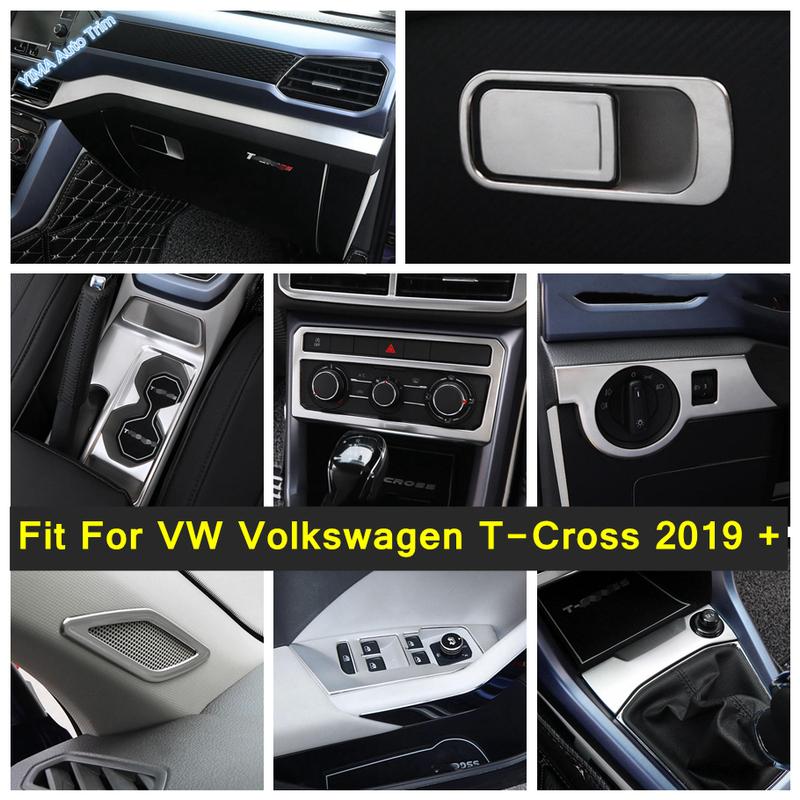 Silver Car Window Lift / Head Light Adjust / Glove Box Handle Panel Cover Trim For VW Volkswagen T-Cross - Accessories