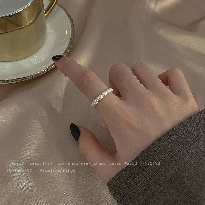 Internet Celebrity Ring Fashion Ring Pearl Elastic Ring Shell Love Ring Vintage