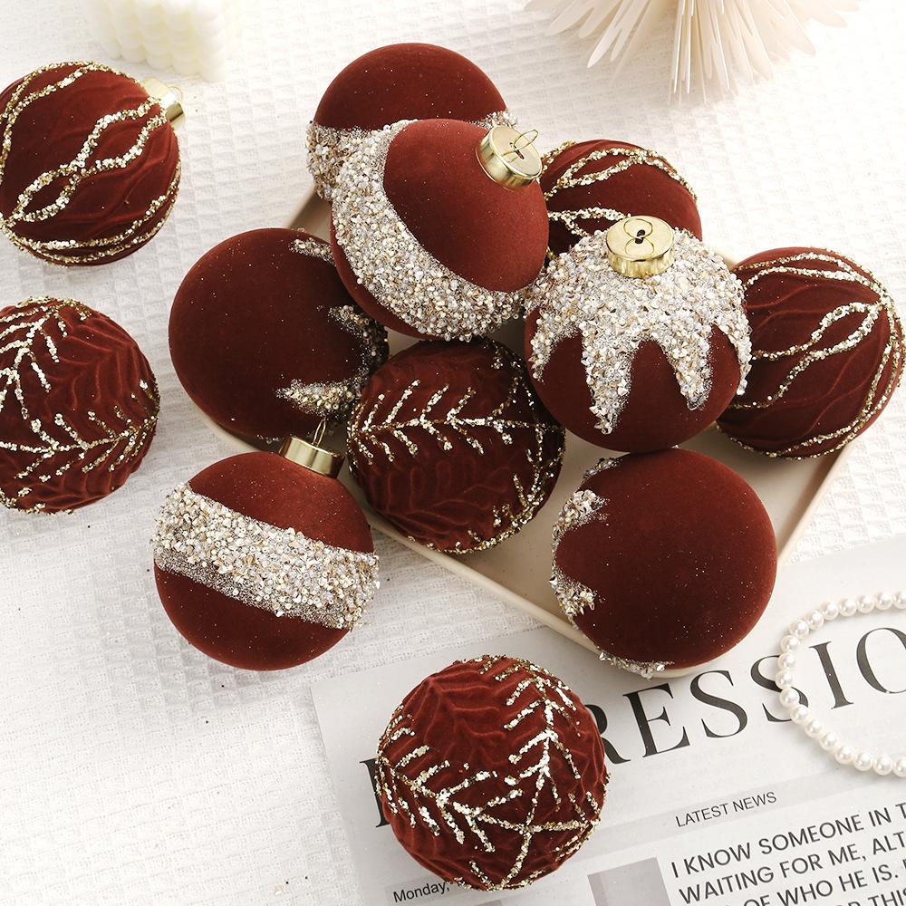 8cm Diamond Flocking Christmas Ball Set - Festive Tree Decorations