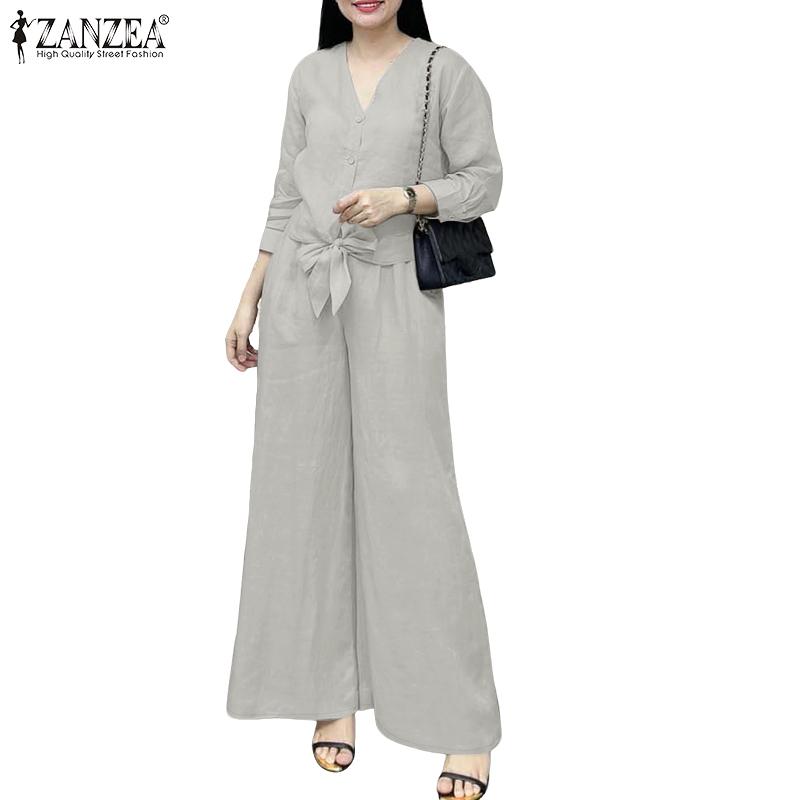 ZANZEA Bluză și pantaloni cu mânecă lungă pentru femei Seturi de costume casual din două piese