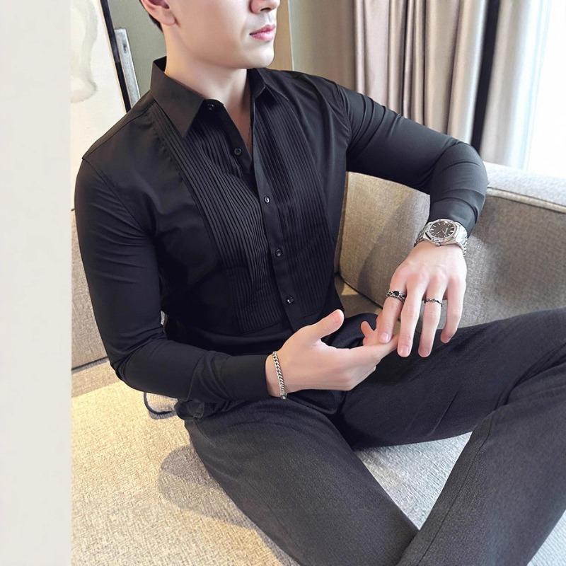 Heren Franse Textuur Slim Fit Lange Mouwen Formeel Smoking Dress Shirt