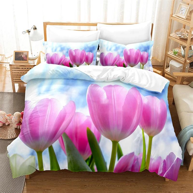 Tulip Quilt Cover 220x240 Duvet Cover Set Double bed 200x200cm 3D Flower King Bedding Sets Twin Size 3PCS 2PCS Single 140x210