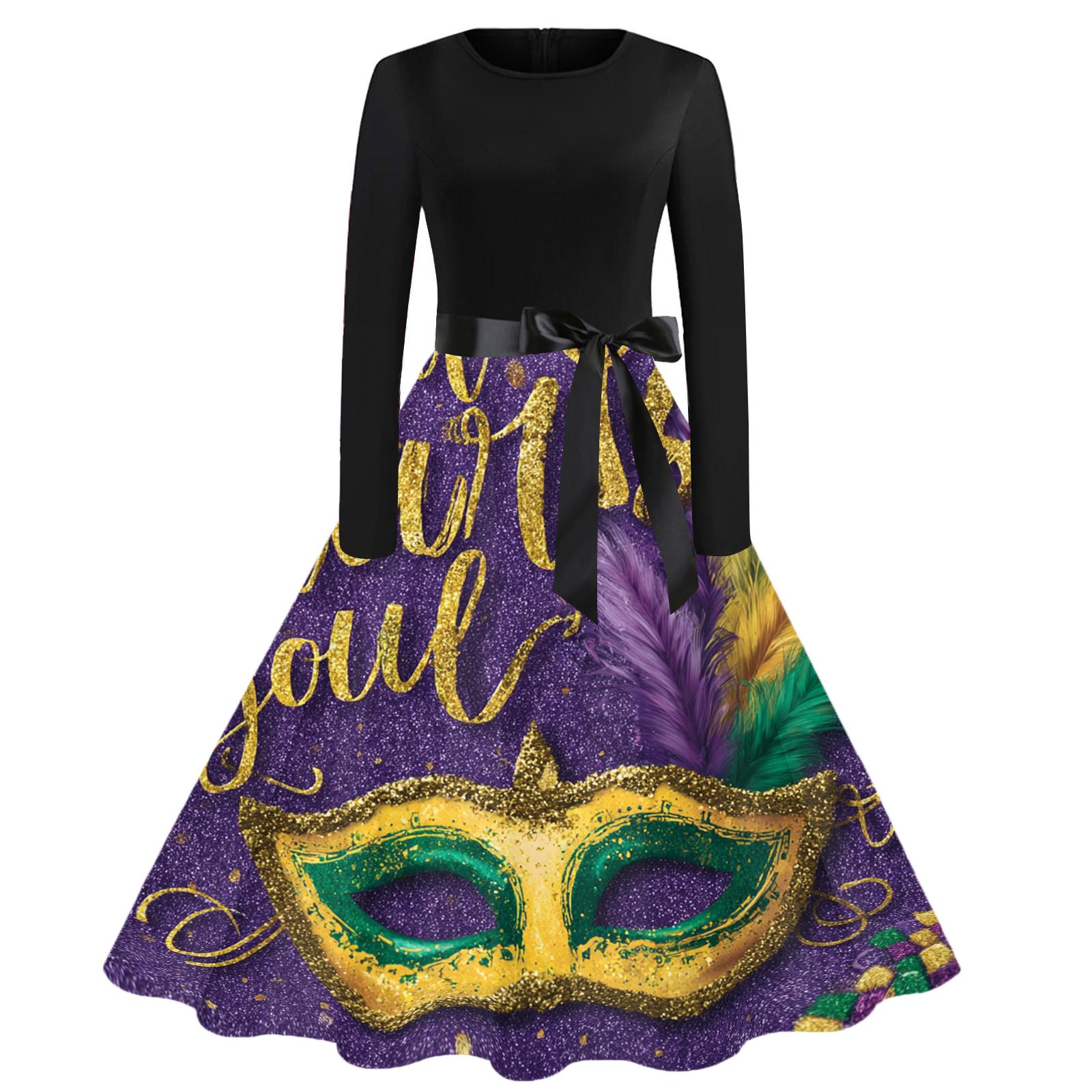 

Женское повседневное модное платье винтажного стиля с круглым вырезом и карнавальным принтом XL жёлтый