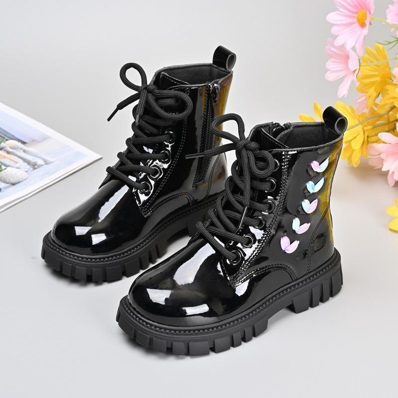 

Kids Short Boots Korean Style Versatile Children Leather Boots Side Zipper Autumn Girls Princess Boots Soft 26 чорний